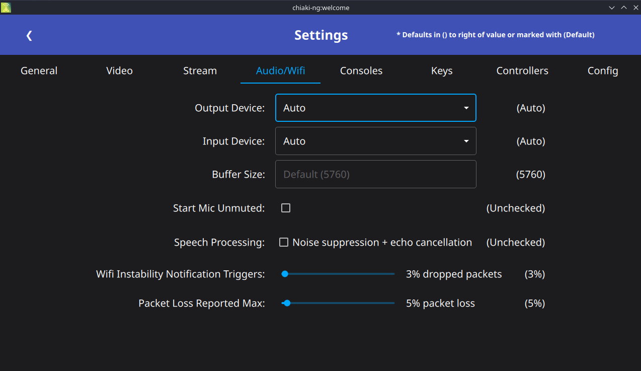 Audio/Wifi Settings